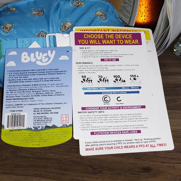 Bluey Child Life Vest Size 3+. NWT. Retail $18.00. - Picture 4 of 4